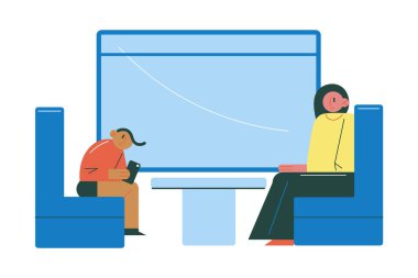 Anne ve oğlu trende oturuyorlar ve yolculuk sırasında pencereye bakıyorlar.