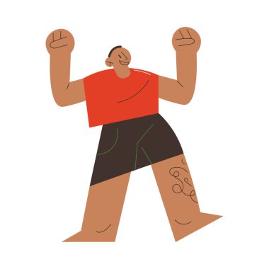 Gülümseyen adam dövme stüdyosunu ziyaret ettikten sonra yeni bir dövmeyle mutlu oluyor.