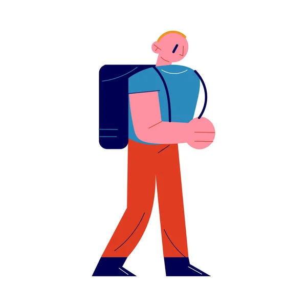 Hombre con mochila de pie en metro entrenador vector ilustración — Vector de stock