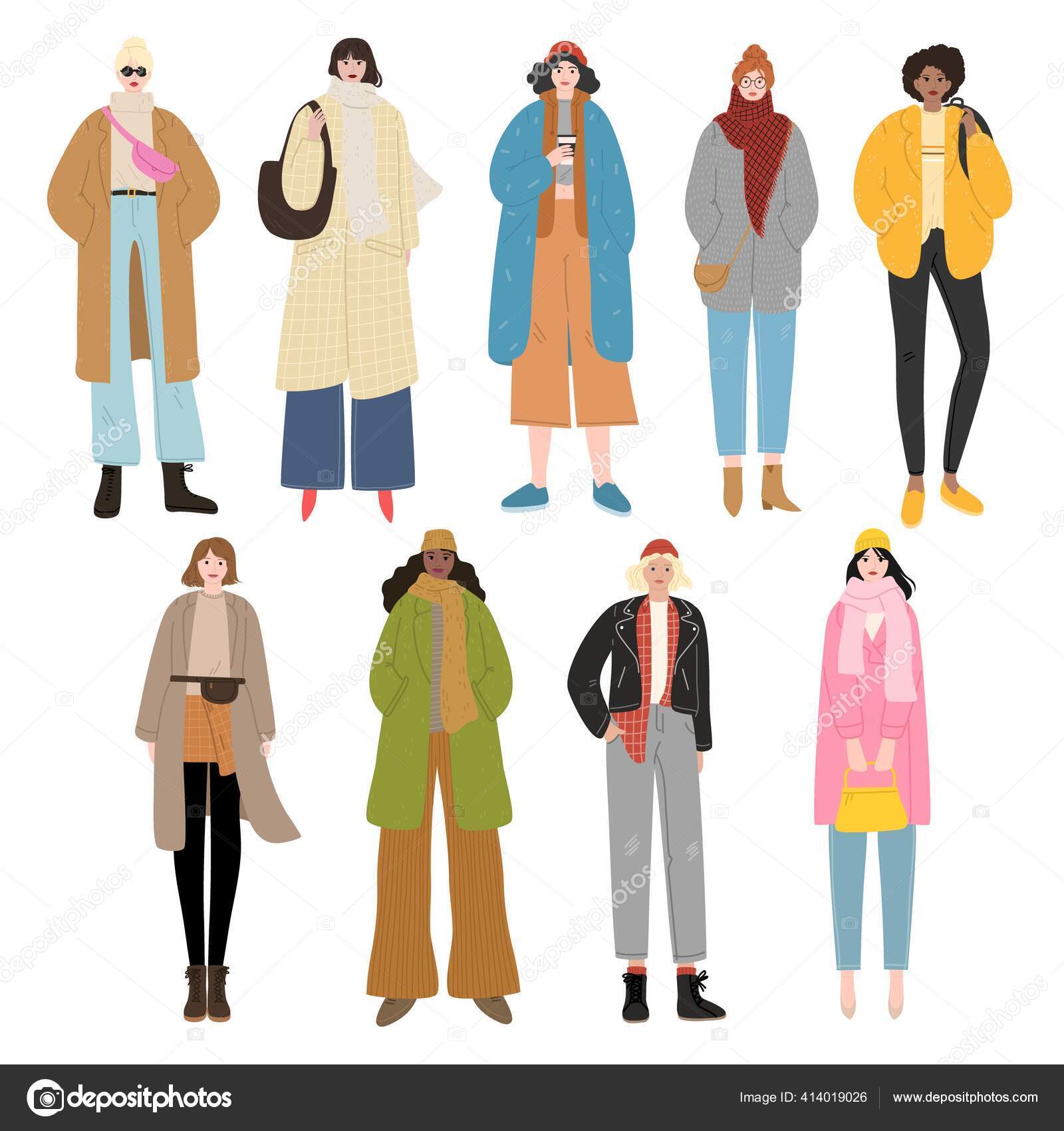 Conjunto de chicas que usan diferentes prendas de abrigo con - Main Image