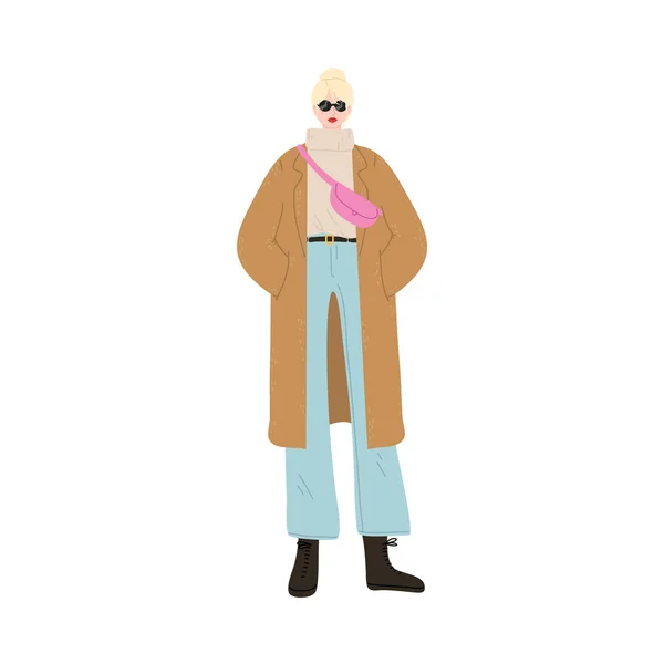 Chica con ropa interior cómoda y elegantes gafas de sol durante el otoño — Vector de stock