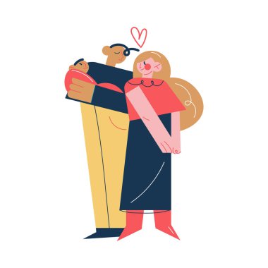 Mutlu aile ellerimizde bir bebekle durup aşkı hissederek.