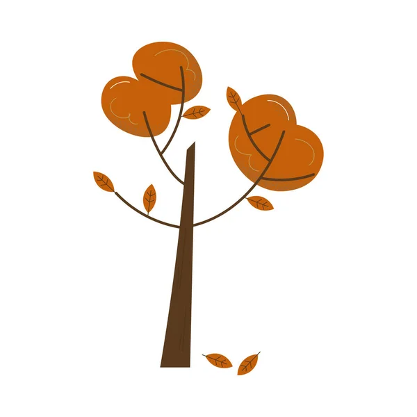 Podzimní nebo podzimní hnědý strom s tenkým stonkem a sezónním listím — Stockový vektor