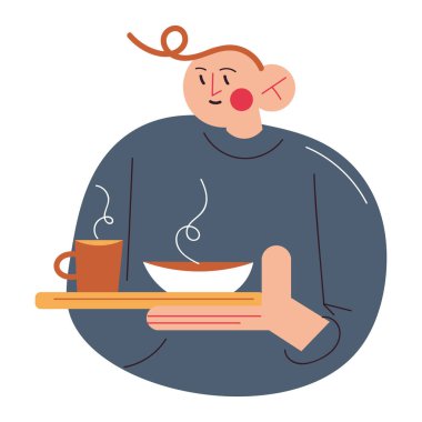 Baba, hasta çocuğuna sıcak yemek taşıyor.