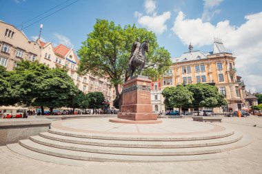 Lviv, Ukrayna - 20 Haziran, 2018:Monument için Danylo Halytskyi Lviv, Ukrayna