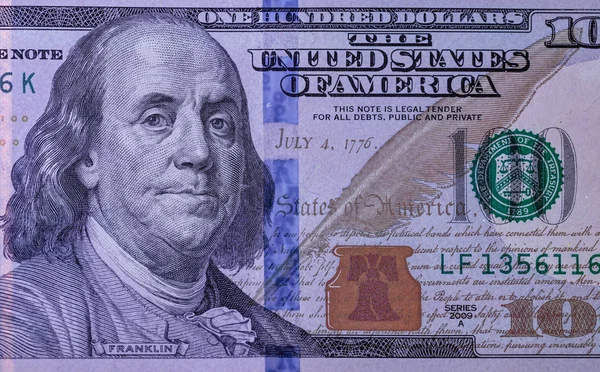 Fragment 100 Dollar Bill Ultraviolet Lamp — Stock Photo, Image