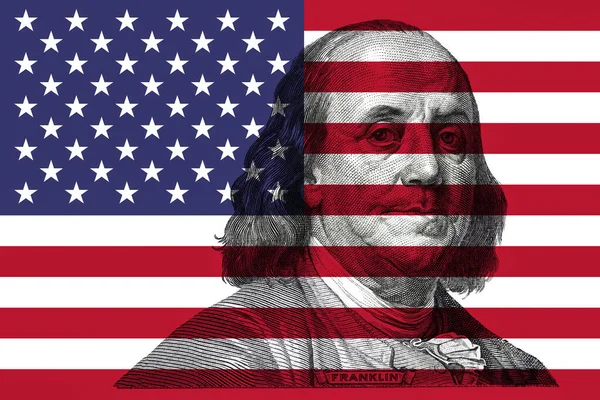 Transparentní Americká Vlajka Pozadí 100 Dolarů Bankovky — Stock fotografie