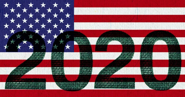Διαφανής Αμερικανική Σημαία Στην Επιγραφή 2020 Από Αριθμούς Τραπεζογραμματίων Δολαρίων — Φωτογραφία Αρχείου