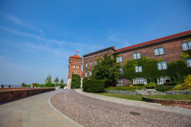 Krakow, Polonya - 19 Ağustos 2025: Güneşli bir günde Wawel Şatosu.