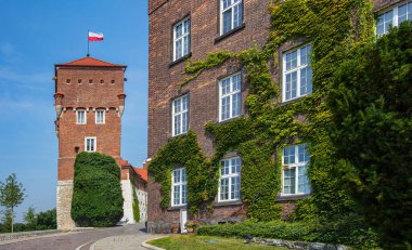 Krakow, Polonya - 19 Ağustos 2025: Kulesi ve tarihi binaları olan Wawel Kalesi.