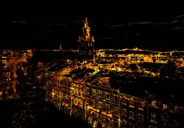 Lviv Panorama Gece Vektörü Sanatı