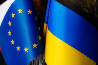 Flags of Ukraine and European Union Together