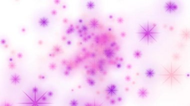 Beyaz arka planda hareket eden yumuşak pembe yıldız parçacıkları. Şeffaf bokeh. Kusursuz 4K döngü video animasyonu. Bir sürü ışın görüntüsü olan hareket eden yıldızlar. Dekorasyon ve tasarım konsepti