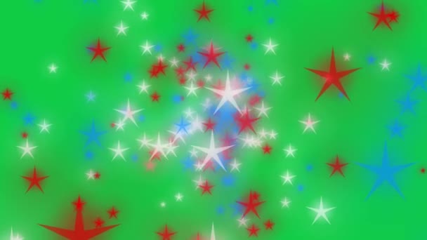 White Red Blue Star Particles Motion Green Background Transparent Bokeh — Stock Video