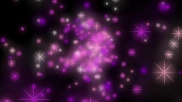 Jolies particules d'étoiles roses brillantes en mouvement sur fond noir. Bokeh transparent. Animation vidéo en boucle 4K sans couture. Des étoiles en mouvement avec de nombreuses images de rayons. Décoration et concept de design