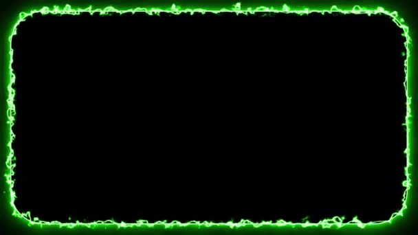 Streszczenie Zielony Neon Błyskawica Świecący Prostokąt Ramki Zaokrąglona Prostokątna Animacja — Wideo stockowe