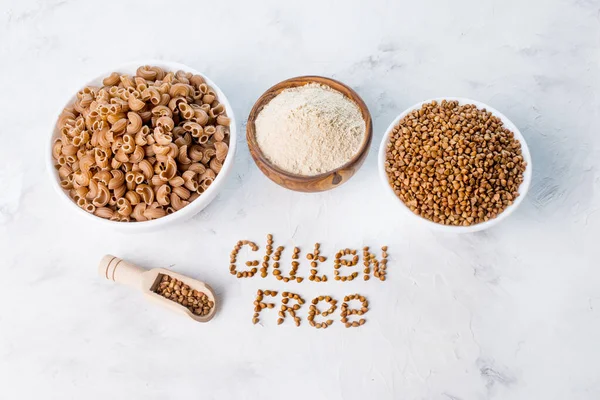 gluten-free products - buckwheat groats, buckwheat flour, buckwheat pasta