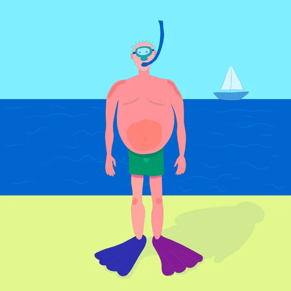 Nadador na praia. Ilustração vetorial de verão . — Vetor de Stock