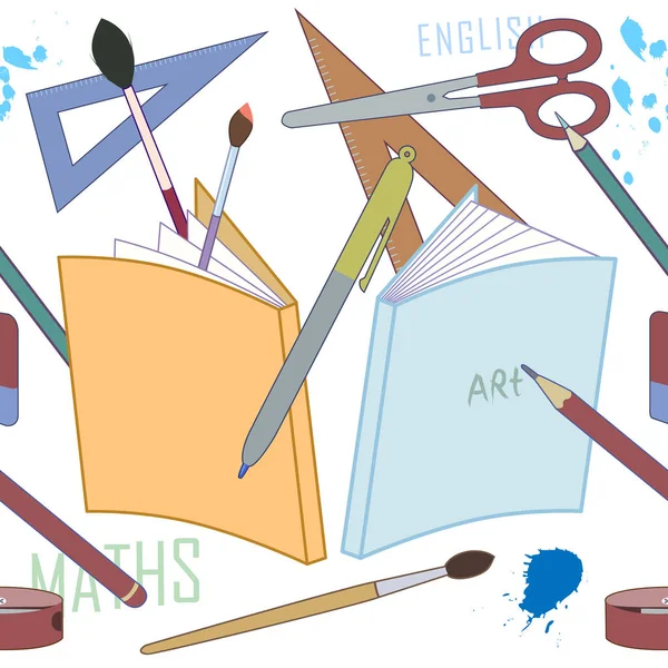 Kırtasiye, okul malzemeleri seamless modeli - vektör