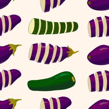 Sebze seamless modeli. Patlıcan ve kabak. Bitkisel kökenli gıda renkli vektör süsleme