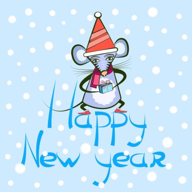 tebrik kartı - yeni yıl hediye ile fare