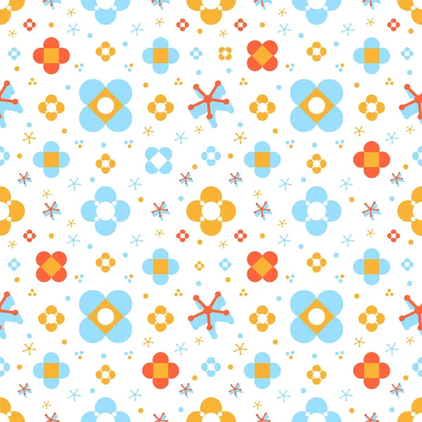 Noel tatili ya da doğum günü hediye kâğıdı için kusursuz bir şablon. Çiçekler ve kar taneleri mavi, turuncu, sarı renkli. Mutluluk ve hafiflik. stil vektör illüstrasyonu