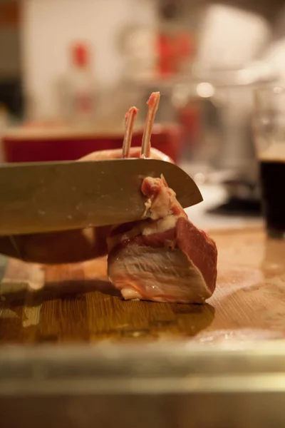 Closeup carving pork meat