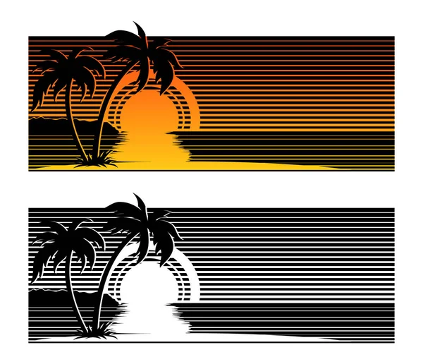 Puesta de sol en la playa tropical con palmeras — Archivo Imágenes Vectoriales