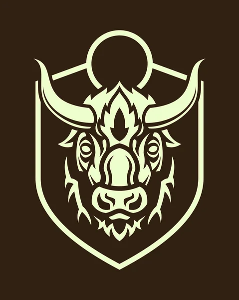 Silueta de cabeza de búfalo en escudo — Vector de stock