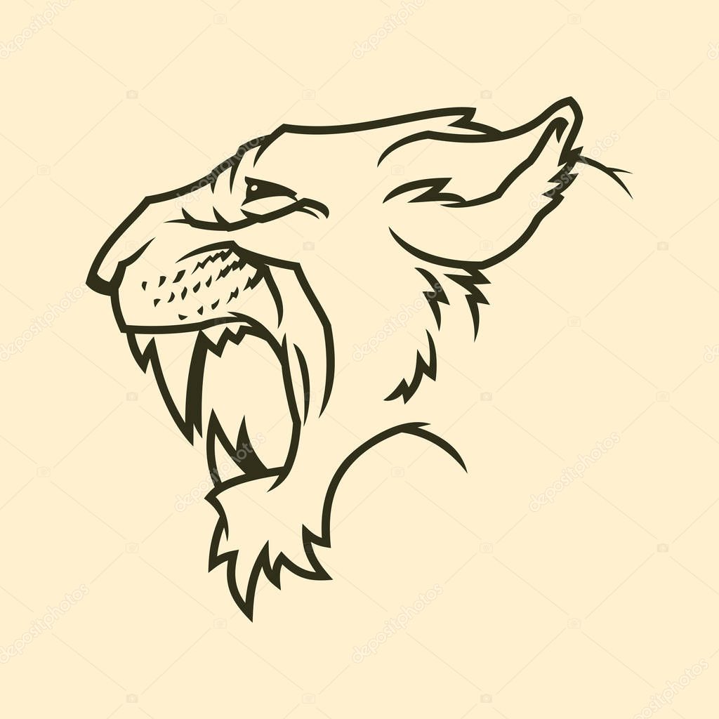 Puma head outline silhouette. Roaring cougar icon. Angry jaguar vector symbol. Wild cat with fangs.