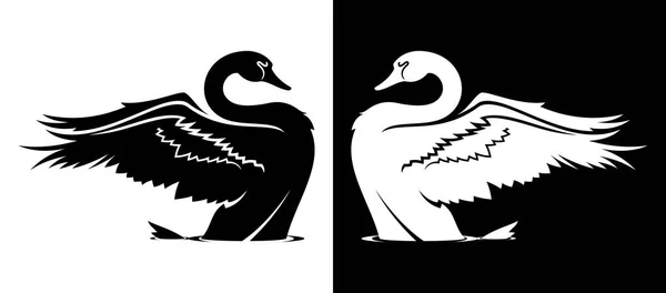 Taking Swan Silhouette Black White Variants — Stock Vector