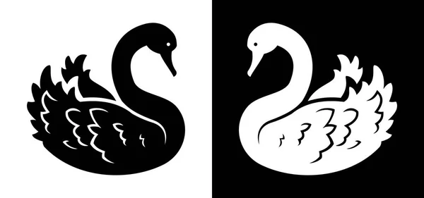 Black White Swan Side View Silhouette — Stock Vector