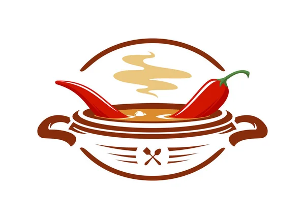 Hot chili soup with red pepper vector icon. — Stock Vector