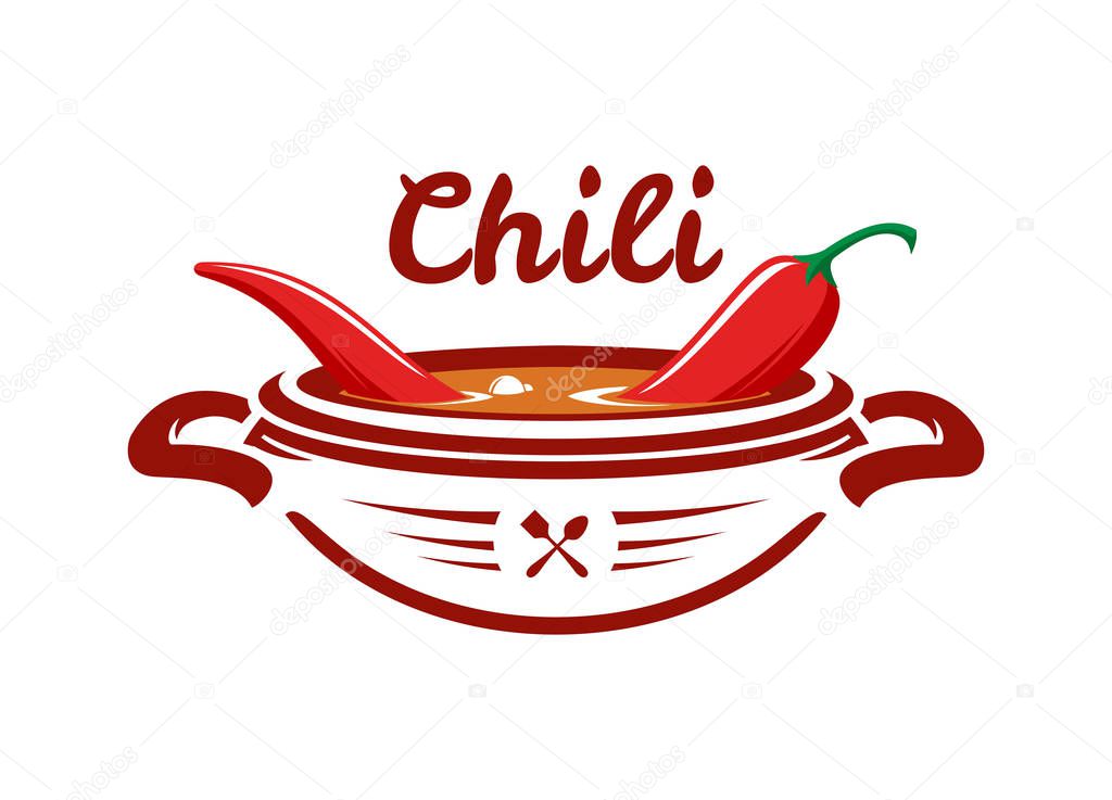 Chili soup with red pepper vector emblem