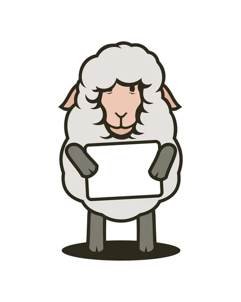 Mascote de ovelha com tablet com seu texto —  Vetores de Stock