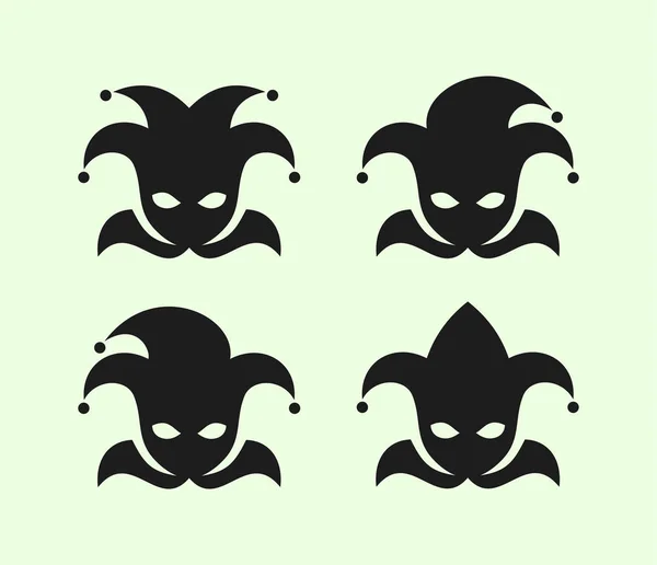 Joker en gorra de payaso con iconos de campanas conjunto — Vector de stock