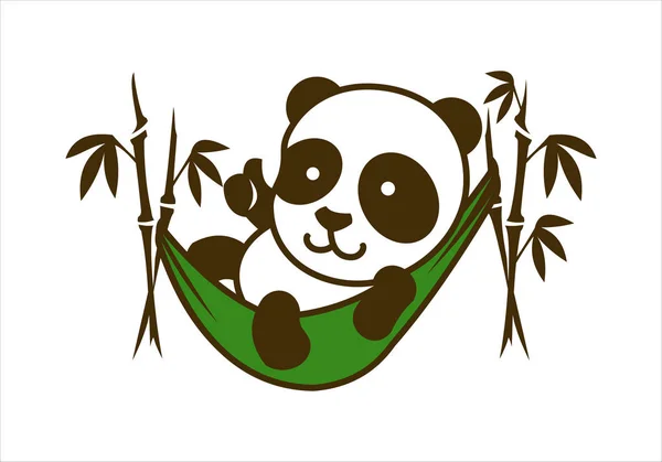 Cute little panda character in hammock with bamboo