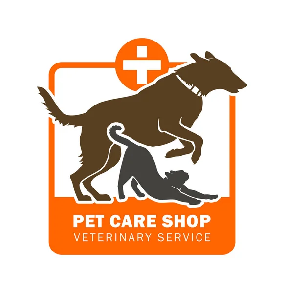 宠物护理或兽医服务图标与狗和猫矢量标志与空间为您的文本 — 图库矢量图片
