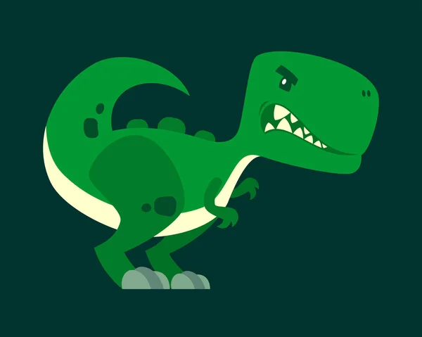Bonito verde zangado dinossauro personagem de desenho animado vetor — Vetor de Stock