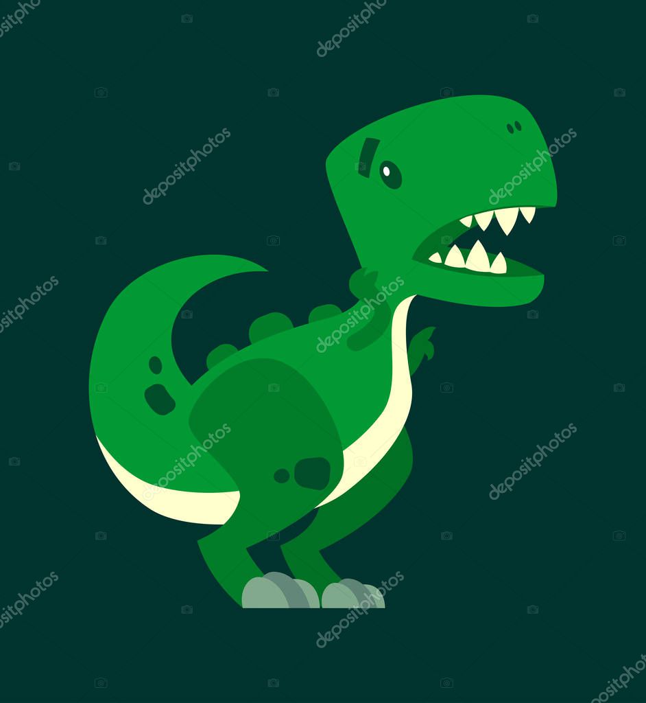 Cute green surprised dinosaur vector cartoon character mascot