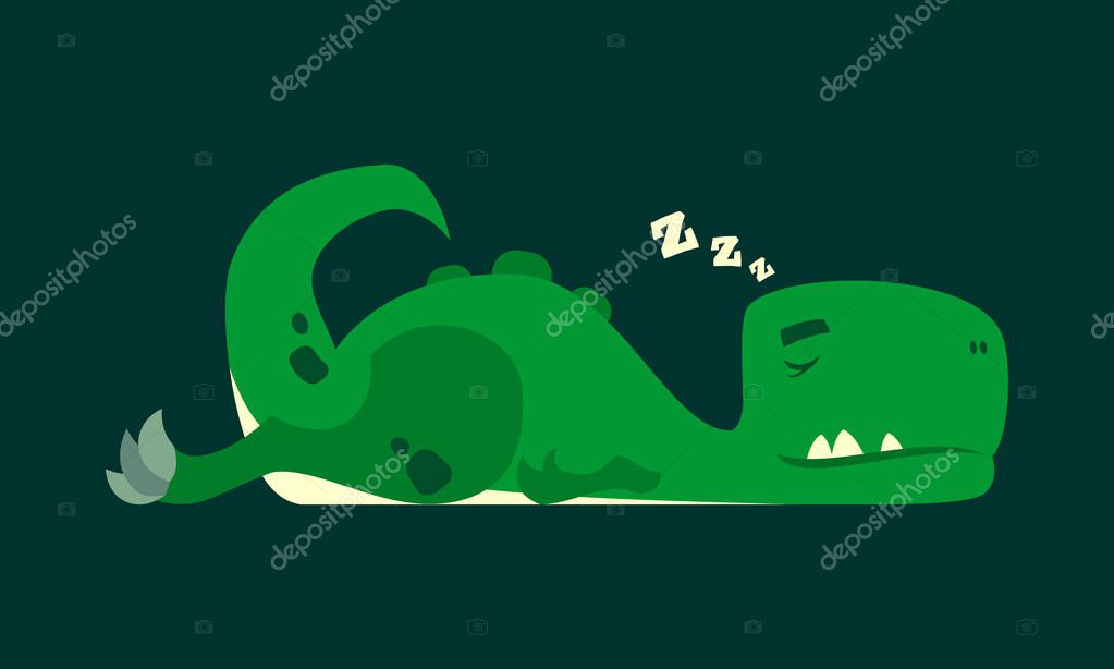 Cute green sleeping dinosaur vector cartoon character mascot