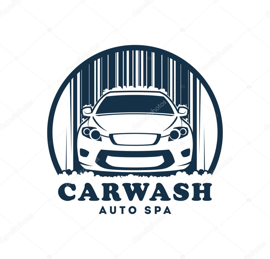 Car wash service icon. Car cleaning company symbol with replaceable text part.