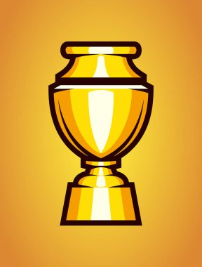 Altın arka plan üzerinde parlak Şampiyon Kupası. Kadehi Kazananlar ödül vektör simgesi.