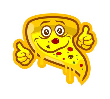 Gülümseyen karikatür pizza vektör karakter maskot başparmak yukarıya ile