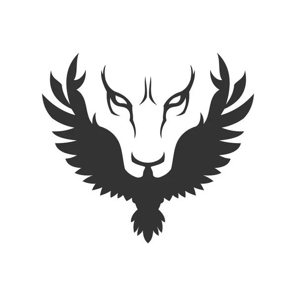 Lobo o león cara y pájaro icono — Vector de stock
