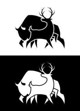 Deer and Buffalo silhouette cut out icon clipart