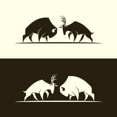 Deer and buffalo bull cut out silhouette clipart