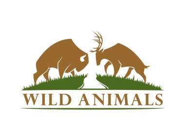 Buffalo ve geyiği siluet çayırda