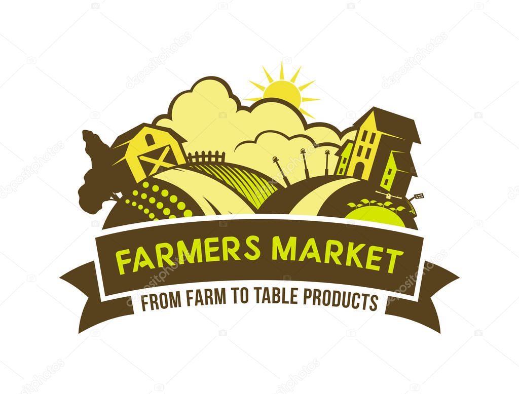 Farmers market from farm to table emblem