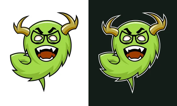 Cartoon gehoornde monster troll karakter in glazen — Stockvector